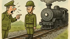 Vtip: Stojí vojak na koľajniciach...