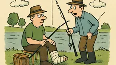 Vtip: Na brehu rieky sedí rybár