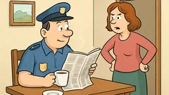 Vtip: Žena pristihne policajta pri káve