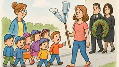 Vtip: Škôlkari idú v dvojstupe vedľa učiteľky