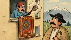 Vtip: Turecký hosť práši koberec v Tatrách