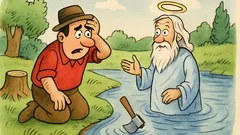 Vtip: Drevorubačovi spadla sekera do rieky