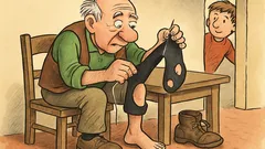 Vtip: Starký Jano zašíva deravé ponožky