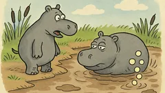 Vtip: Sedí si hroch v bahne...