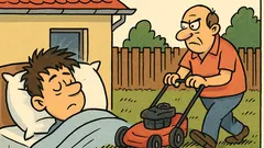 Vtip: Pubertiak, keď treba kosiť trávu