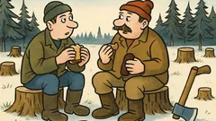 Vtip: Uprostred tajgy desiatujú dvaja drevorubači…