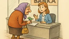 Vtip: Babka si v banke vyberá peniaze